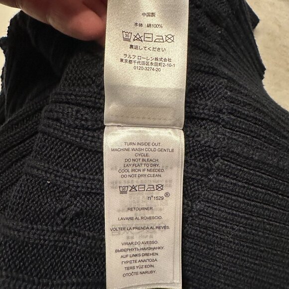 Ralph Lauren Cable Knit Cardigan Belted Shawl Collar Navy Sweater Women Large - Picture 13 of 15